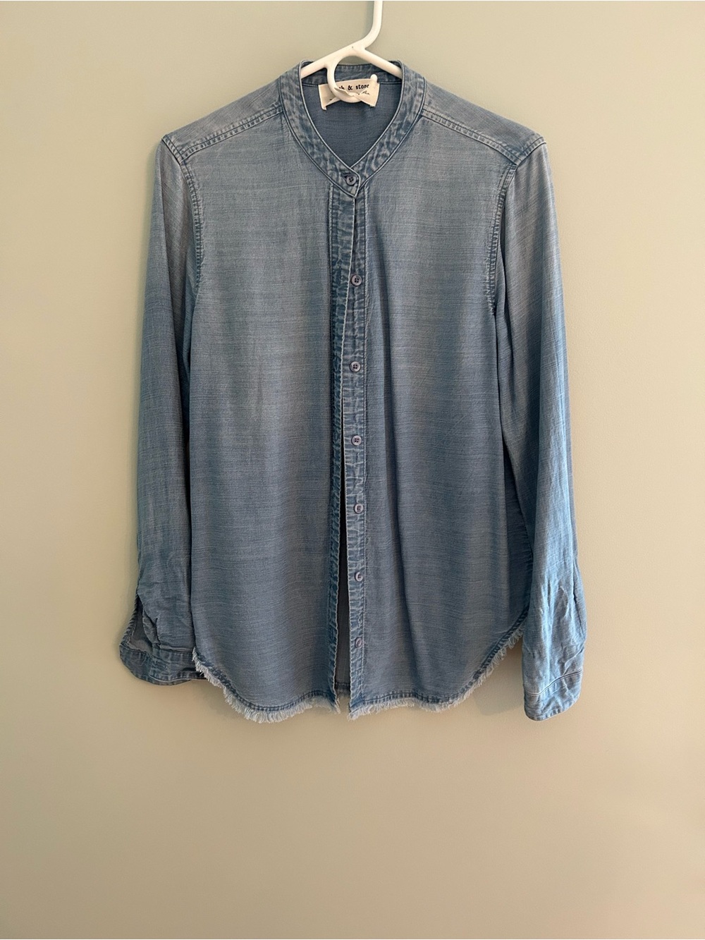 Anthropologie cloth and stone Light Blue Washed Chambray Button-Down Shirt - Picture 5 of 7